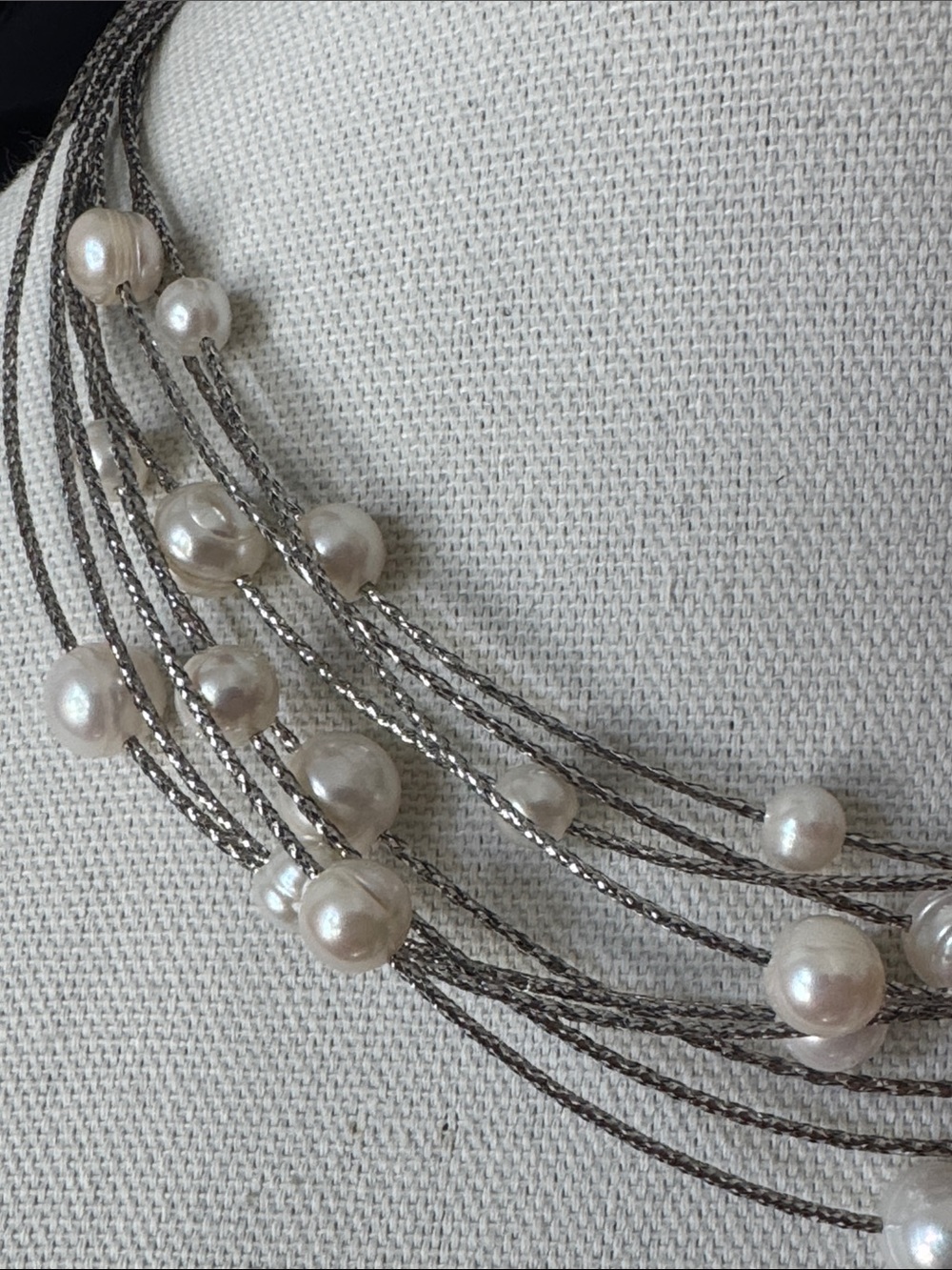 Honora Pearl Floating Multi-Strand Stainless Steel Cable Necklace - Picture 2 of 8